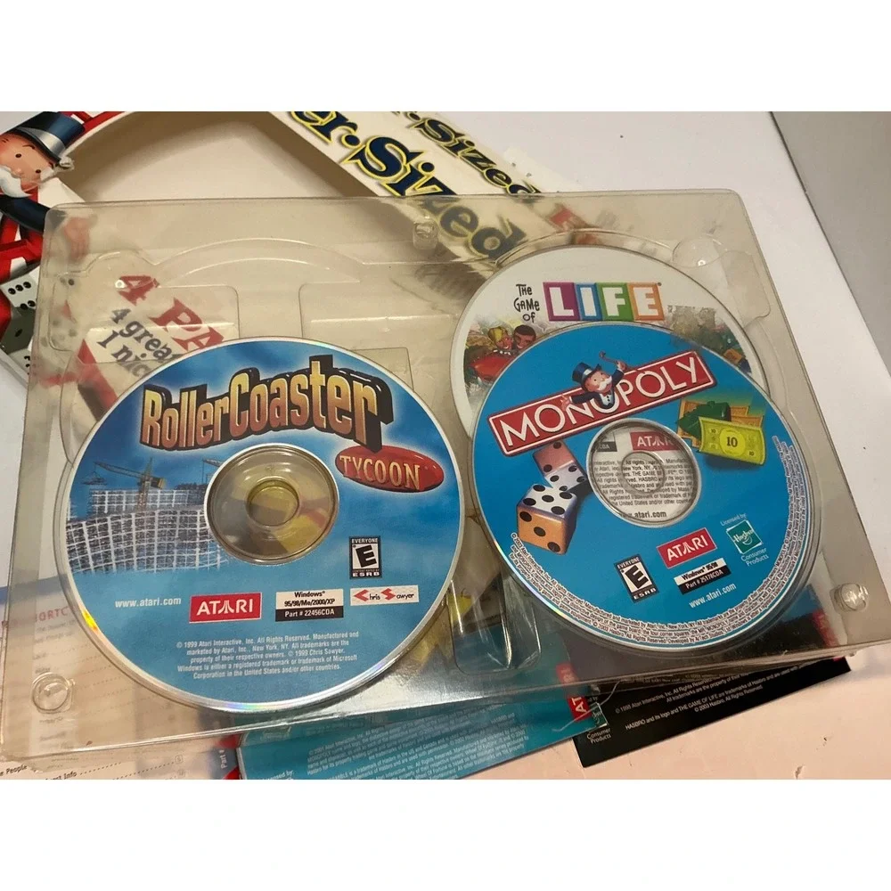 Atari Vintage Y2K PC Games 3 Pack RollerCoaster Tycoon Monopoly Life‎ CD-ROM
